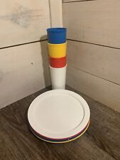 NEW 8 piece VTG Tupperware Red/White/Blue/Yellow Plates #1597 Cups Tumblers #116 picture