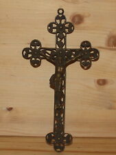 Antique hand made ornate filigree brass cross crucifix picture