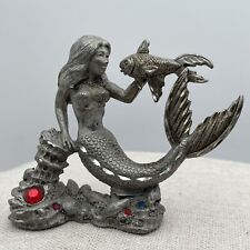 Vintage Spoontiques Fine Pewter Mermaid With Fish and Color Gemstones picture