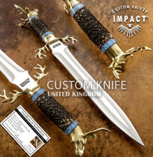 IMPACT CUTLERY RARE CUSTOM D2 ART DAGGER KNIFE STAG ANTLER HANDLE picture