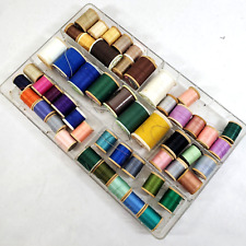 Mixed Lot of 50 Vintage Wood Sewing Thread Spools Various Colors & Sizes w Tray picture