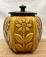 Vintage HAEGER Orange Flowered  Jar 8101 Lid Canister Boho 7” Cookie Jar picture