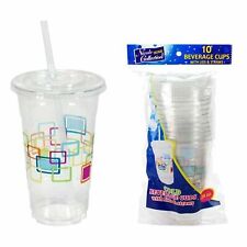 Reusable & Disposable Multi Color Plastic Cups With Lids & Straws 24 oz picture
