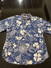 Vintage Reyn Spooner Flowers Floral Hawaiian Aloha Pocket Shirt XL Blue Surfer picture
