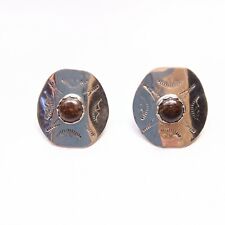 Vtg Navajo Artisan 925 Sterling & Red Jasper Circle Hand Stamped Earrings picture
