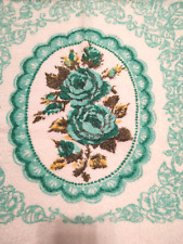 Vintage Cannon Mint Green/Blue Roses Bath Towel 24x40