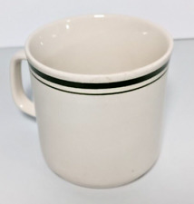 Genuine Stoneware Coffee Cup Mug, Vtg White w/ Olive Green Stripe picture