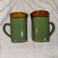 Royal Norfolk 14 oz Green/Brown Stoneware Mugs Set of 2 picture