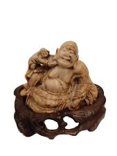 Chinese carved soapstone Buddha on wooden base picture