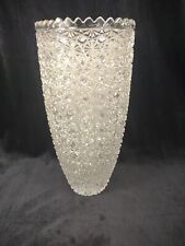 Vintage Yasemin signed Hand Cut Glass Crystal Turkish Vase Saw Tooth Rim 15