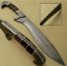 12” Damascus Steel Bowie Knife Full Tang With Leather Sheath picture