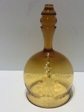 Krosno Amber Glass Bell Sunflower & Leaf Etched Design Collectible Gift Vintage picture