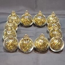Lot of 12 Holiday Place Card Holder Ornaments Blown Glass Metallic Gold Tinsel picture