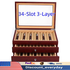 3-Layer 34-Slot Fountain Pen Display Box Wooden Pen Storage Organizer Case  picture
