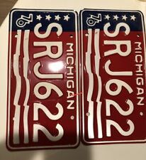 1976 Pair Michigan License Plate / Red White Blue Flag Vtg 76 USA BICENTENNIAL picture