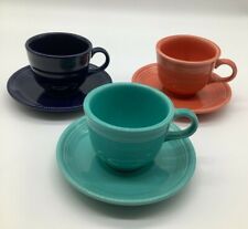 Vintage Fiesta Coffee or Tea Cup & Saucer Persimmon, Navy, Turquoise, Set of 3 picture