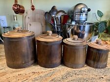Vintage MORT N MARTON Wooden Canister Set of 4 Mid Century Farmhouse Cottagecore picture