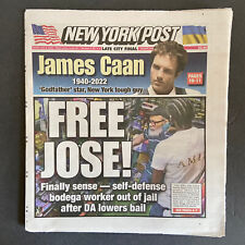 James Caan tribute memorial RIP Josh Donaldson New York Post newspaper 7/8 2022 picture