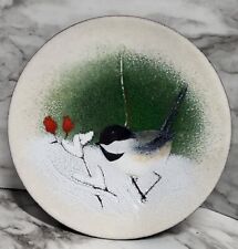 Vtg Norman Brumm Enamel On Copper Plate Painted. Signed. Chickadee. picture