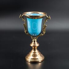 Rare Antique French Blue Opaline Glass Church Night Light Bronze Copper Oil Lamp picture