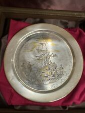Antique vintage The Danbury Mint Sterling Silver plate The Boston Tea Party picture