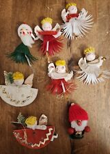 8 Vtg Christmas ANGELS SANTAS Chenille Pipe Cleaner Spun Cotton Ornaments Japan picture