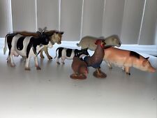 1999 Farm/Barn Animals Toy Figures Lot Of 7 2 Cows Pig Sheep Bull 2 Roosters picture