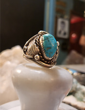 Vintage Harold Yazzie Men's Sterling Silver Turquoise Ring Size 10 13.94g picture