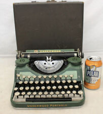 RARE Two Tone GREEN Crackle UNDERWOOD Portable Typewriter w/ Case 1930's WORKS picture