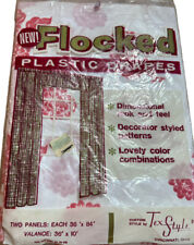 Vintage flocked white & Pink floral curtains & valance plastic NOS picture