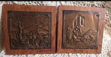 Antique 1938 California Desert Handmade Copper Wooden Carved Wall Art picture