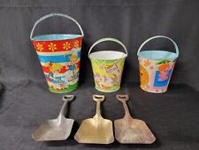 Vintage Ohio Art Tin Sand Pail Bucket Set With Shovels picture