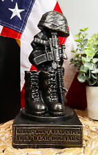 Ebros Patriotic Fallen Soldier Memorial Statue Rifle Helmet Boots And Dog Tag picture