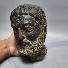 CIRCA GRECO GANDHARAN BLACK STONE CARVED HEAD OF A BEARD HERO picture