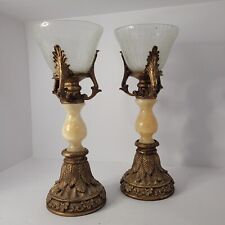Pair of Vintage Marble and Antique Brass Candle Holder 15 1/2