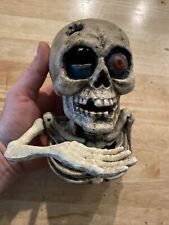Halloween Skeleton Mechanical Bank Skull Patina Cast Iron Collector SOLID METAL picture