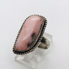 SIZE 7 4.1g 925 STERLING SILVER PINK RHODONITE GEMSTONE FINE RING JEWELRY picture