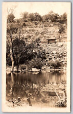 View of Rock Embankment by a Lake Real Photo Postcard RPPC picture