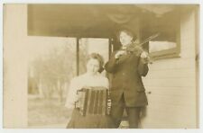 Accordion Fiddle Female Duo 1900 Women Musicians Band Violin RPPC Photo  picture