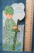 SOLDIER ARMY BOY HOLDING BAZOOKA Vtg Gibson Birthday Greeting Card 1960's APS4 picture