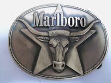VINTAGE 1979 BELT BUCKLE, MARLBORO PHILLIP MORRIS SOLID BRASS WITH LONG HORN picture