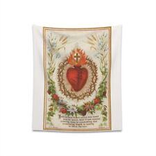 Sacred Heart of Jesus Vintage Holy Card Religious Tapestry 34x40  picture