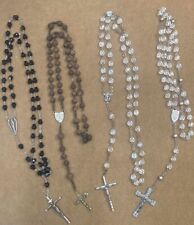 Vintage Catholic Rosary Lot of 4 Crystal, Carved, & Black Beads Sterling Italy picture