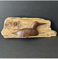 Hand Carved Wood DUCK On DRIFTWOOD Plaque SIGNED picture