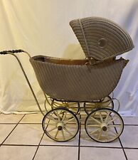 Beautiful Antique Rattan/Wicker Baby Buggy Stroller Carriage Full Size picture