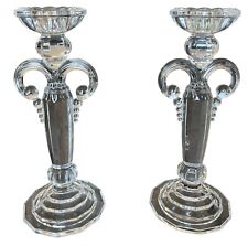 Crystal Art Deco Taper Candle Holders Pair 8.5