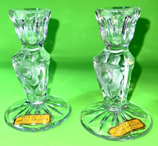 Pair of 3-Sided Candlestick Holders 24% Lead Crystal Rose Stem Italy Vintage picture