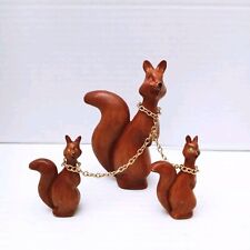 Vintage Mid Century Squirrel Family Figurine Chain Leash Rhinestone Eyes picture