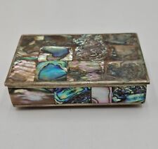 Vintage Silver Abalone shell Mosaic Jewelry Trinket Box Beautiful Mexico Signed picture