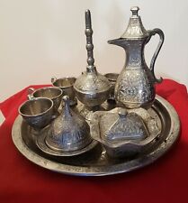 VTG , Silver Metal SENA Turkish Coffee Tea Zamzam Water Drinking Set Of 13 Pcs. picture